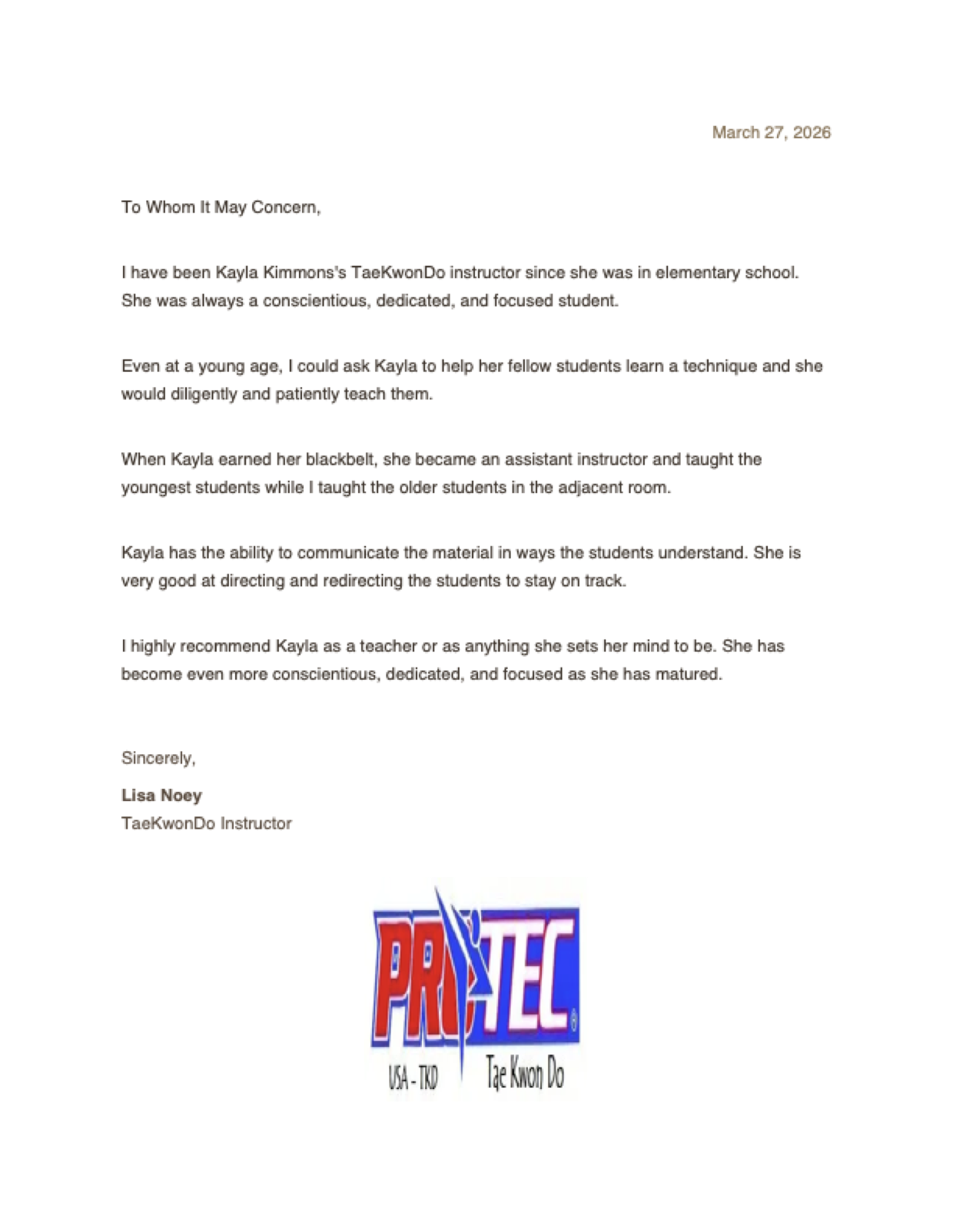 Recommendation from Lisa Noey