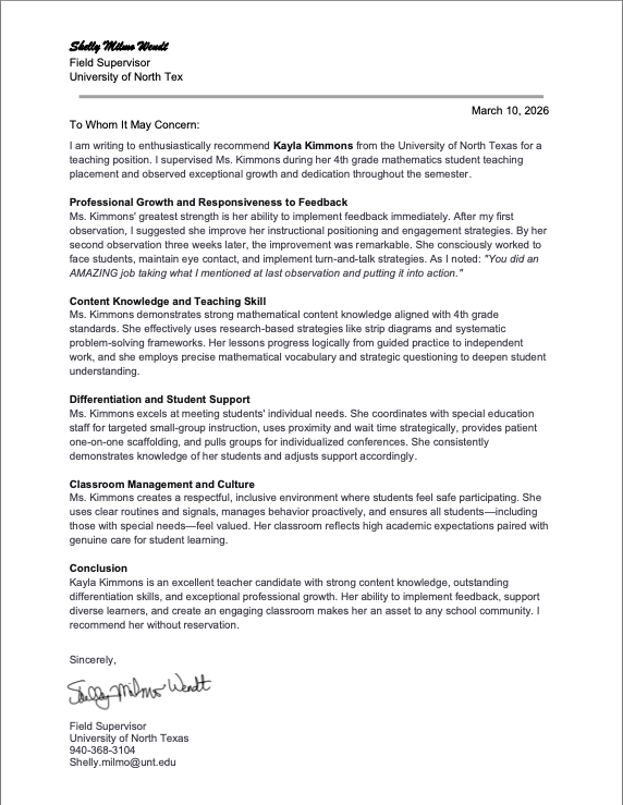 Recommendation from Shelly Milmo Wendt